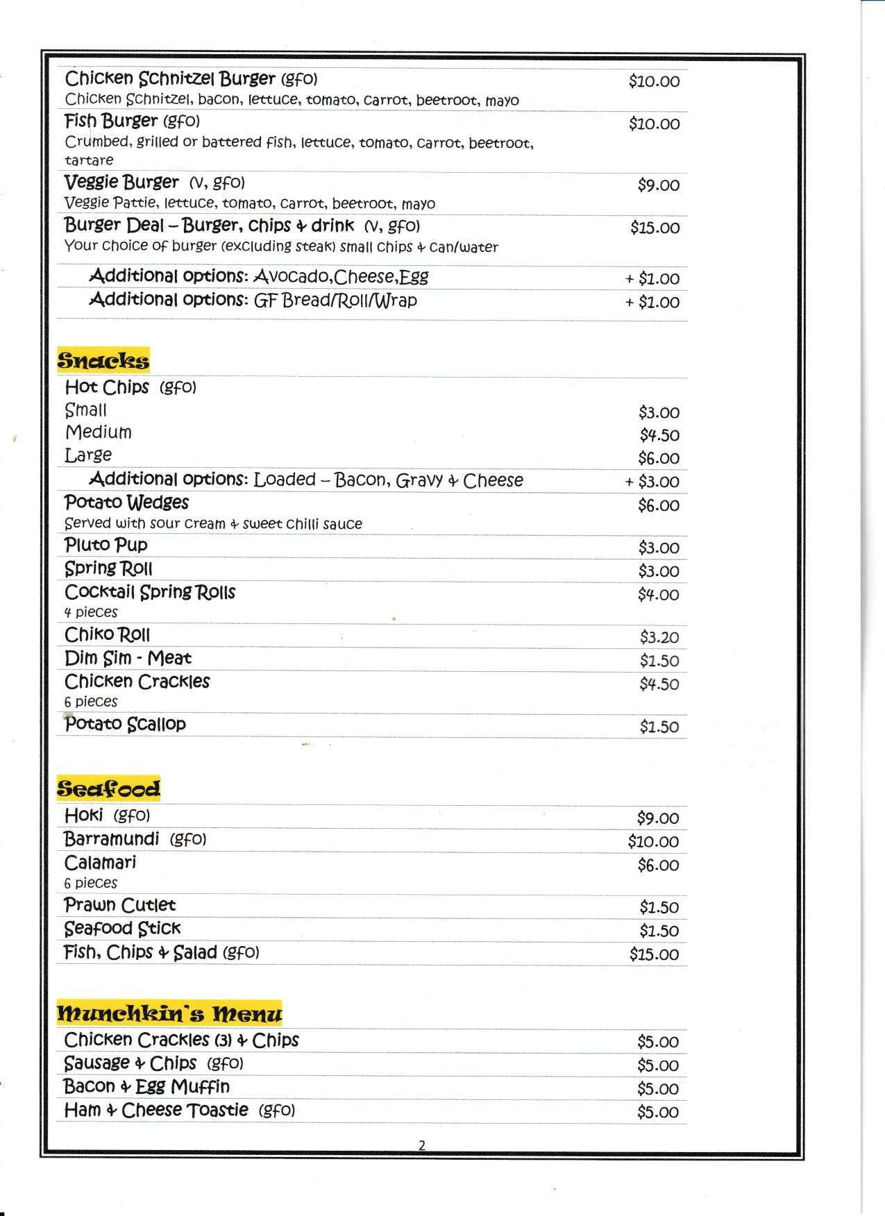 Cosey Creek Cafe Menu 2